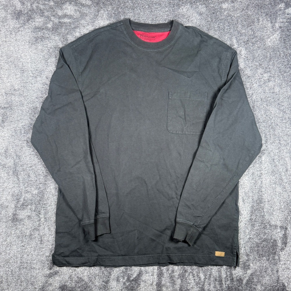 Pendleton Mens Long Sleeve Pocket T-Shirt Cotton Charcoal Black Size L